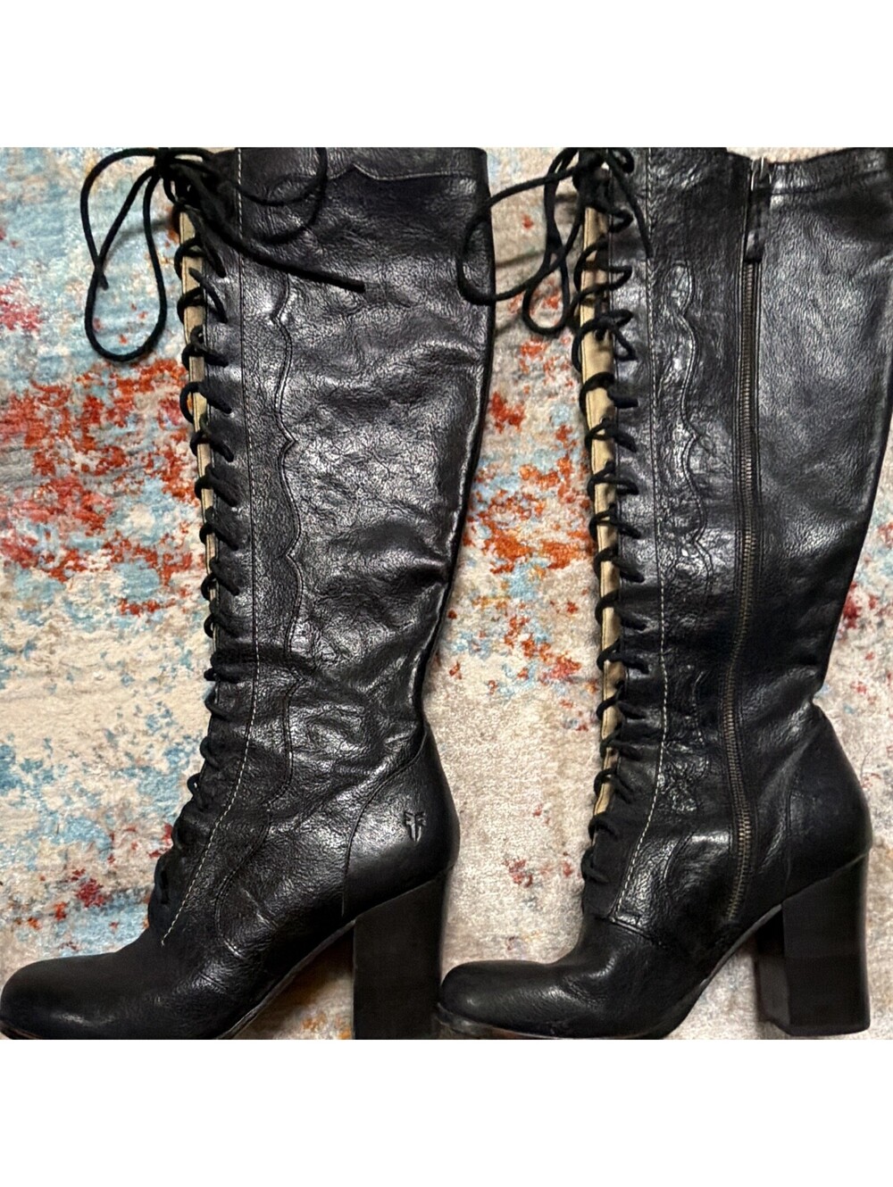 Frye Lace Up high heel Biker Boots.               woman’s size 9